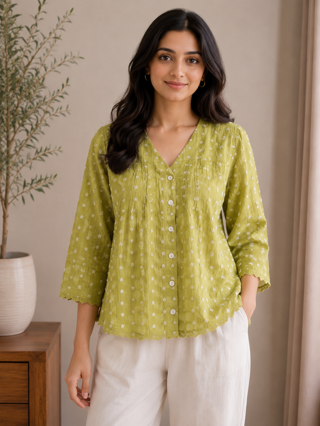Pista Green V Neck Shirt