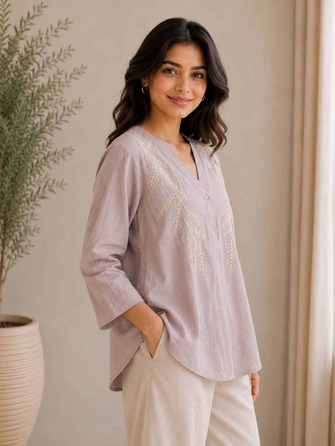 Dusty Rose Thread Embroidery Top