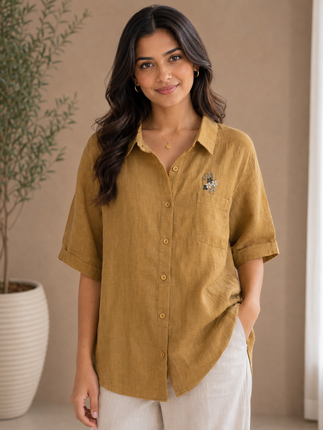 Dusty Yellow Linen Shirt