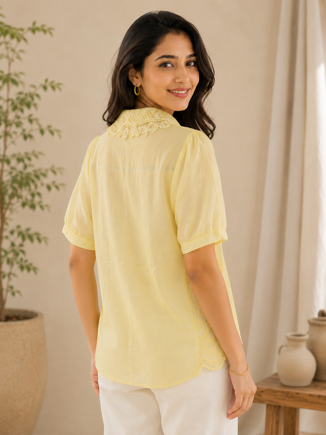Yellow Net Collared Shirt