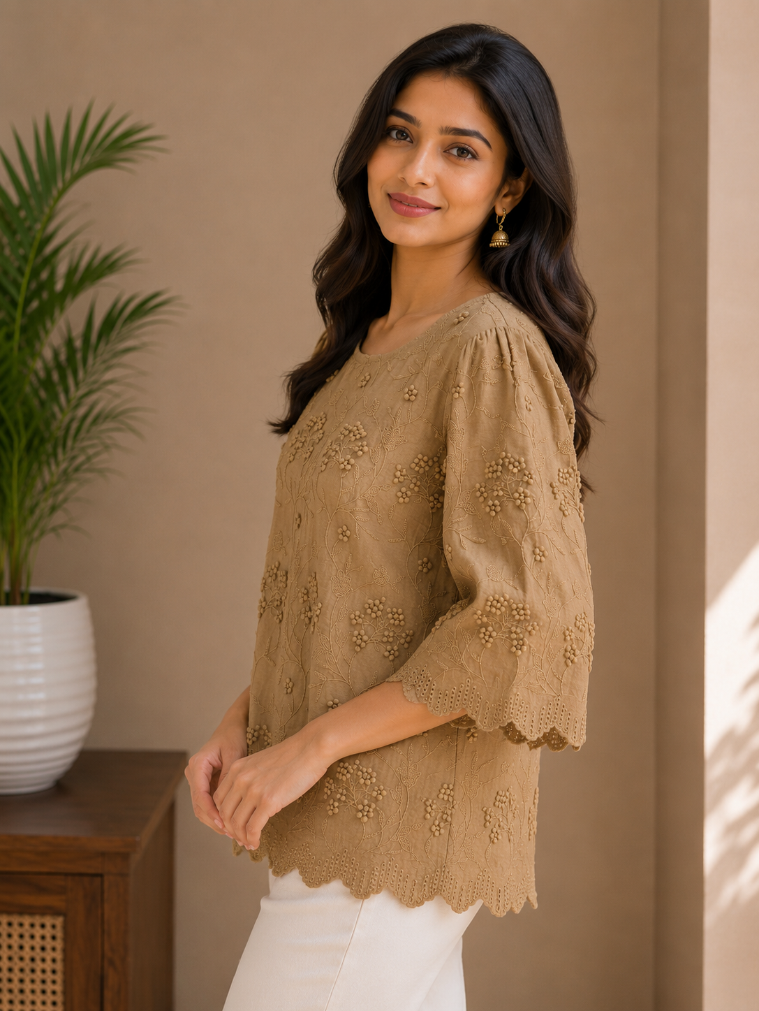Coco Brown Allover Embroidery Top