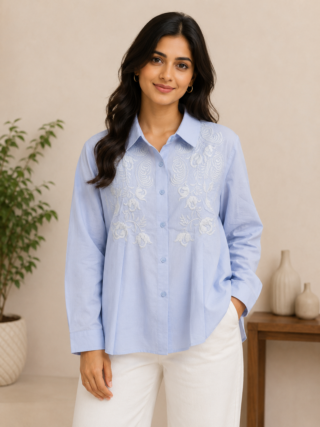 Light Blue Embroidery Shirt