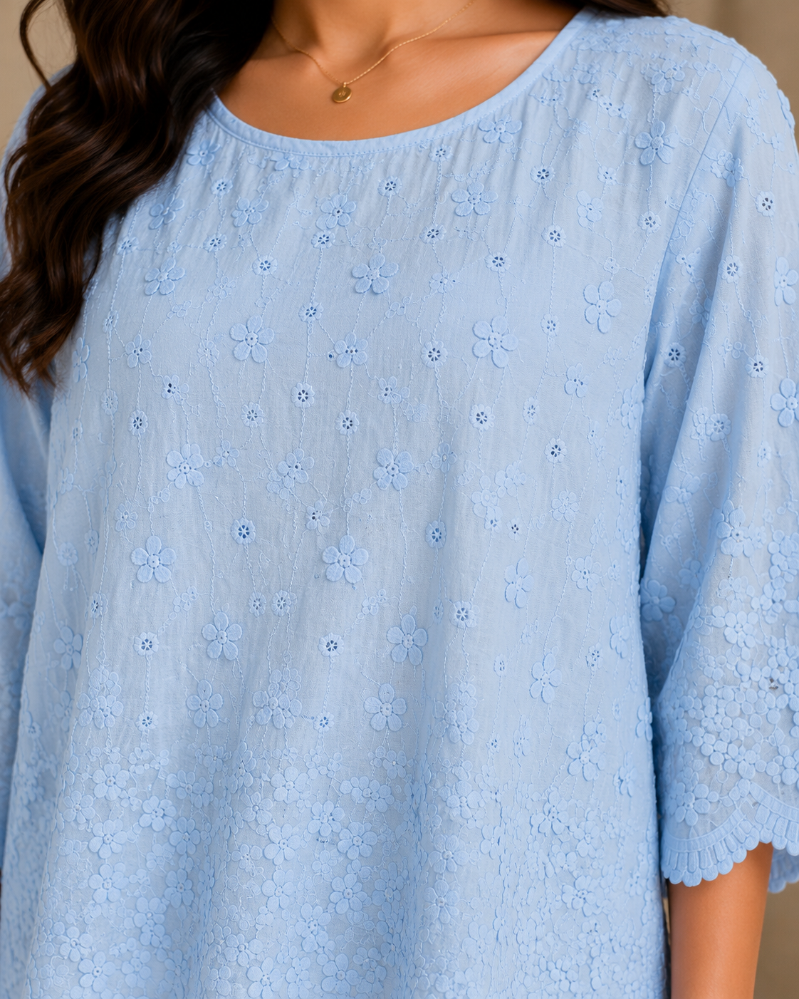 Skyblue Allover Embroidery Top