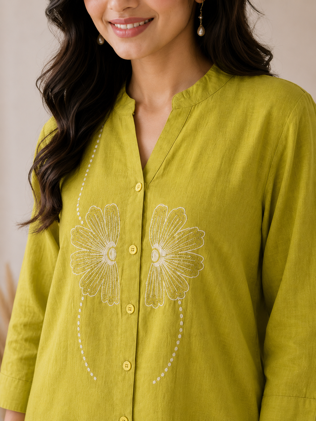 Mahendi Green V Neck Top