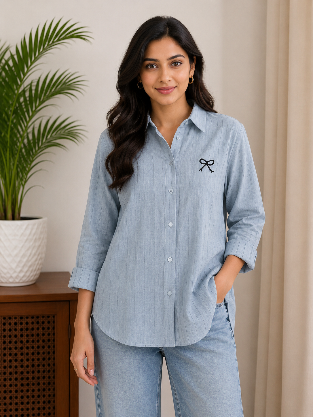 Grey Lining Bow Shirt