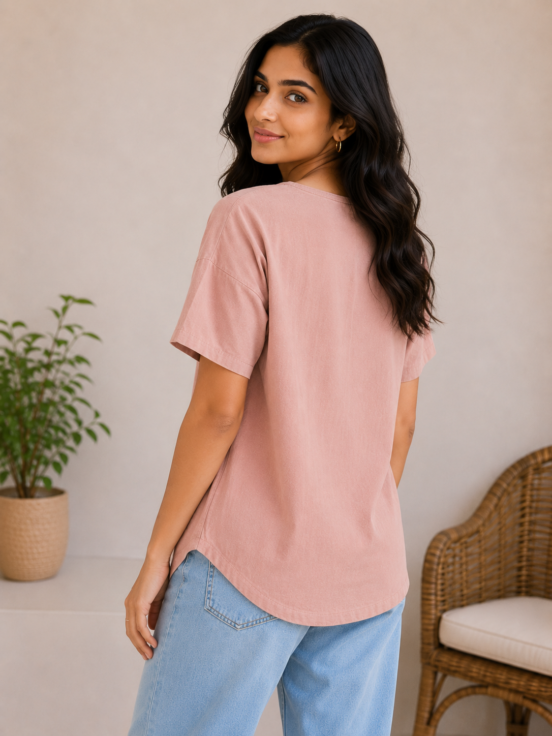 Choco Brown Printed Round Neck Top