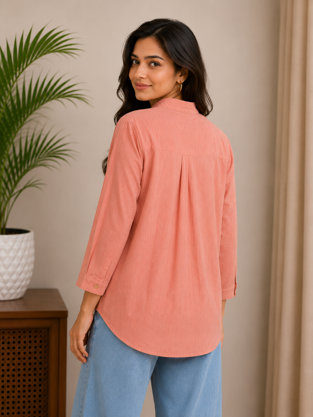 Brick Red Cutwork Shirt
