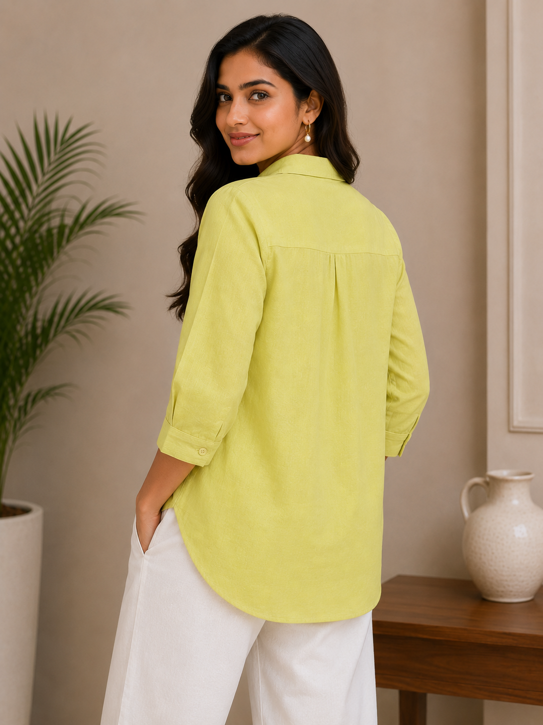 Pista Green Heart Embroidery Shirt