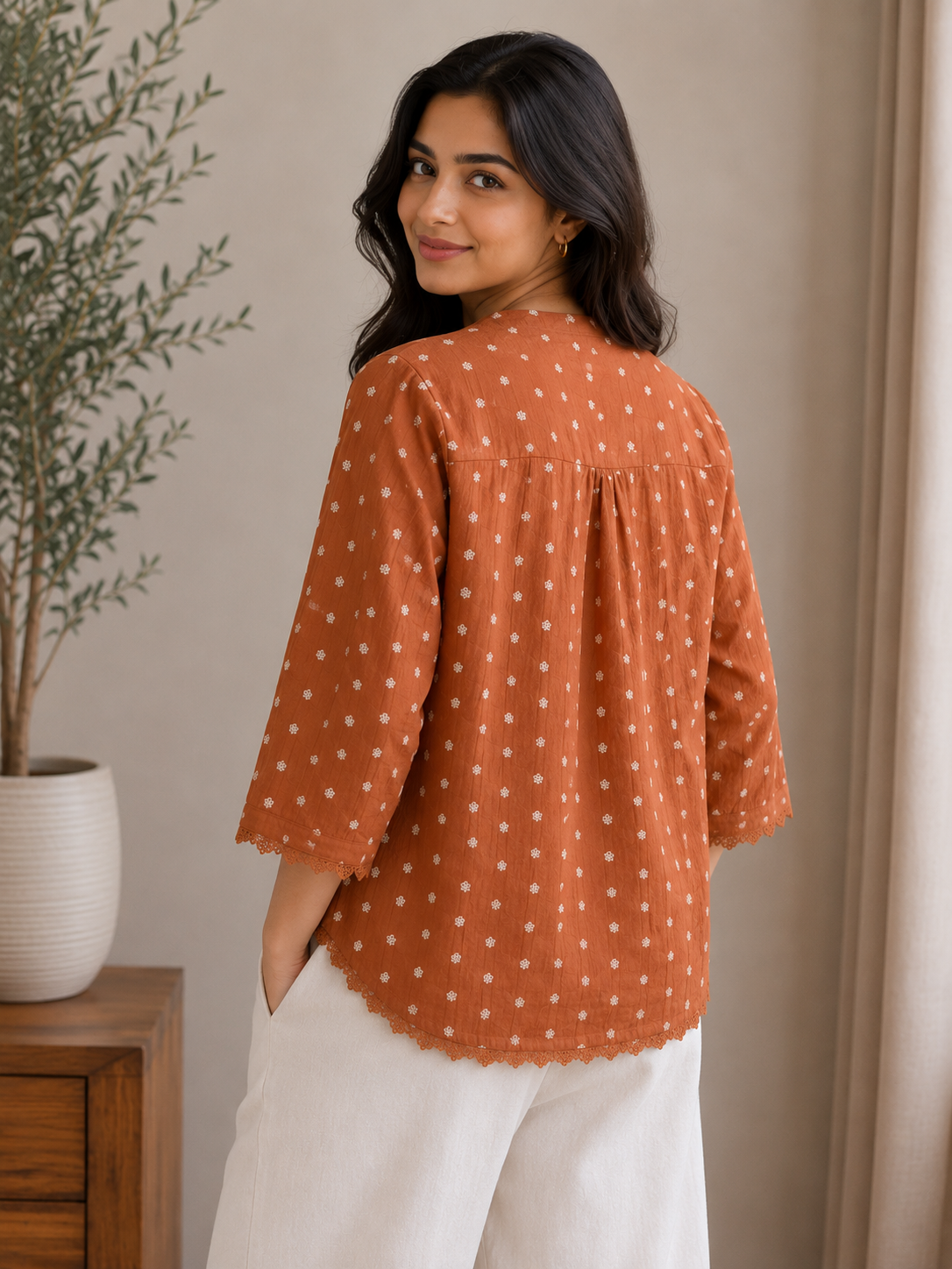 Brick Brown V Neck Shirt