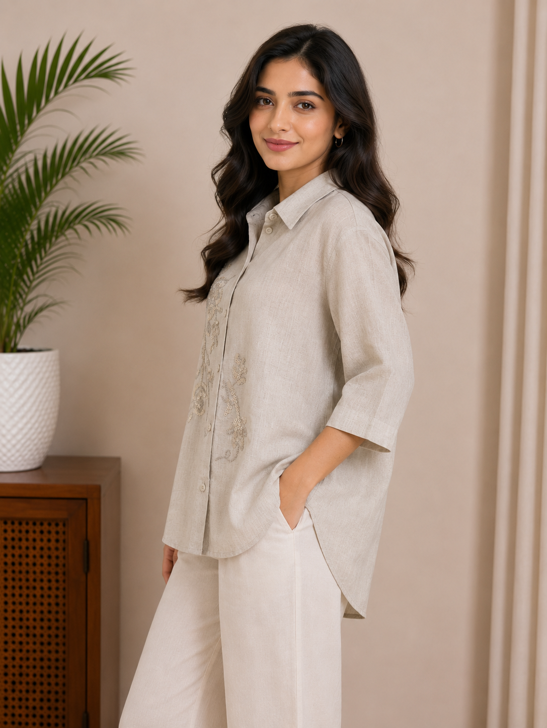 Beige Sequence Work Shirt