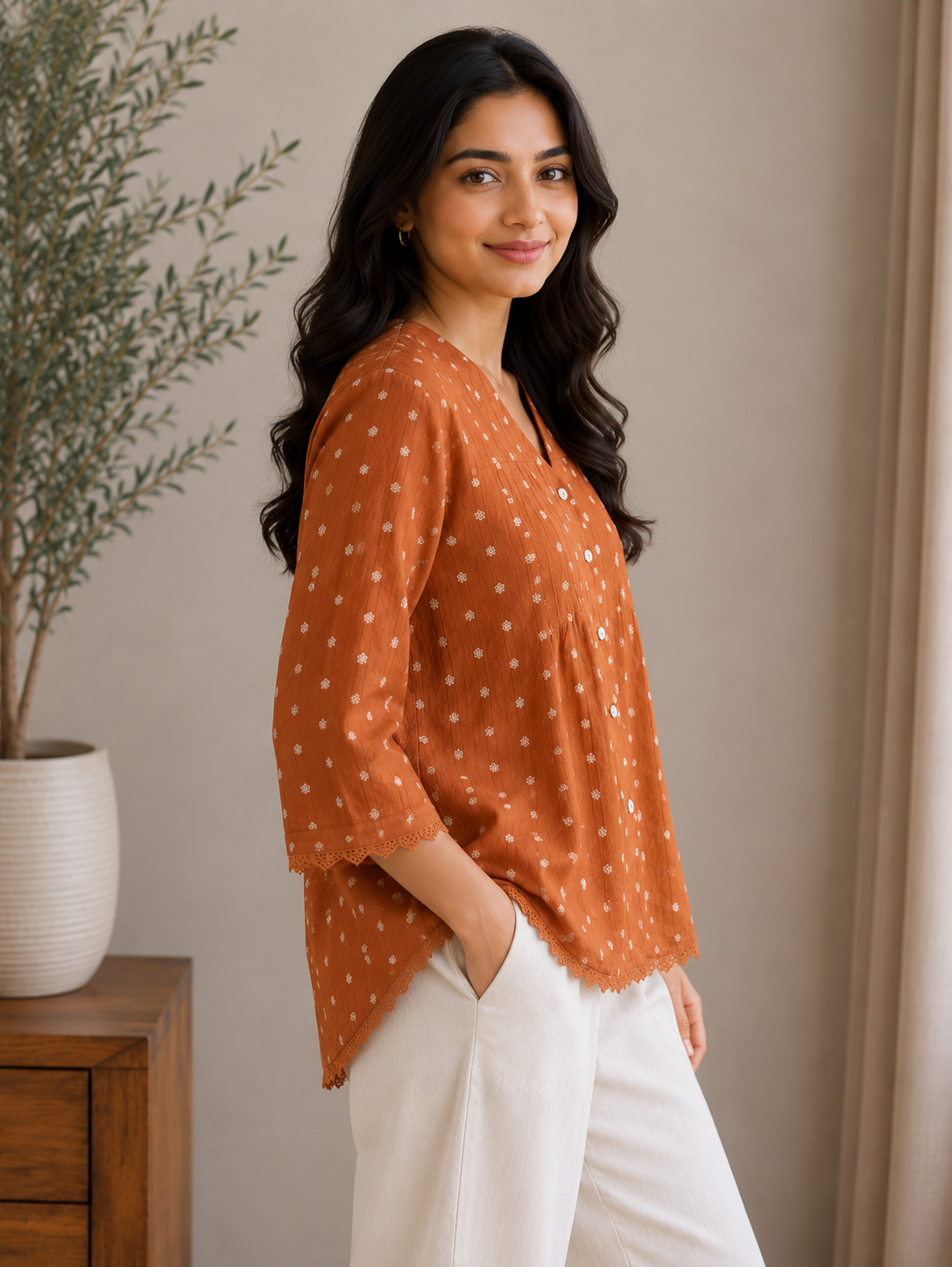 Brick Brown V Neck Shirt