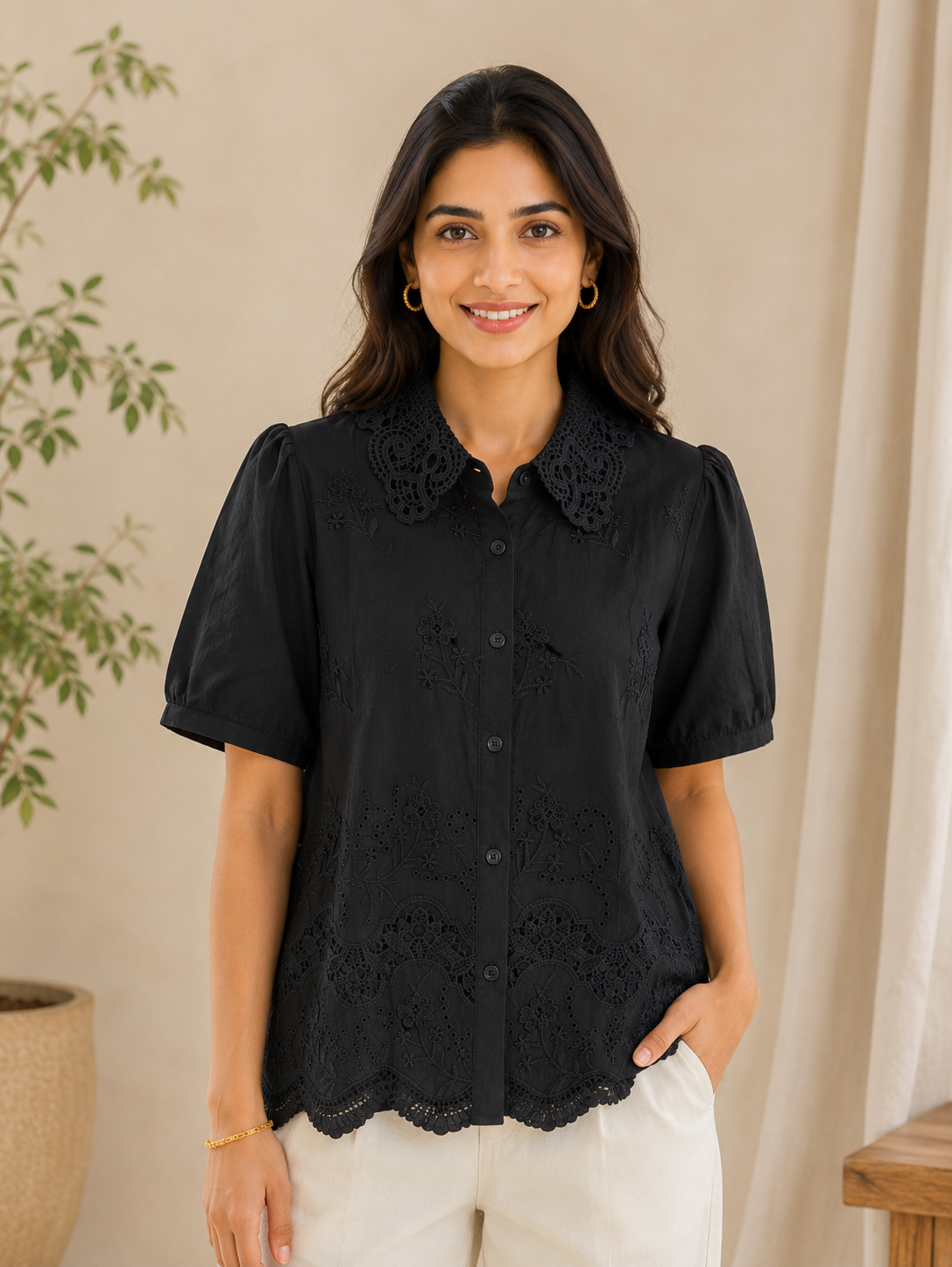 Black Net Collared Shirt
