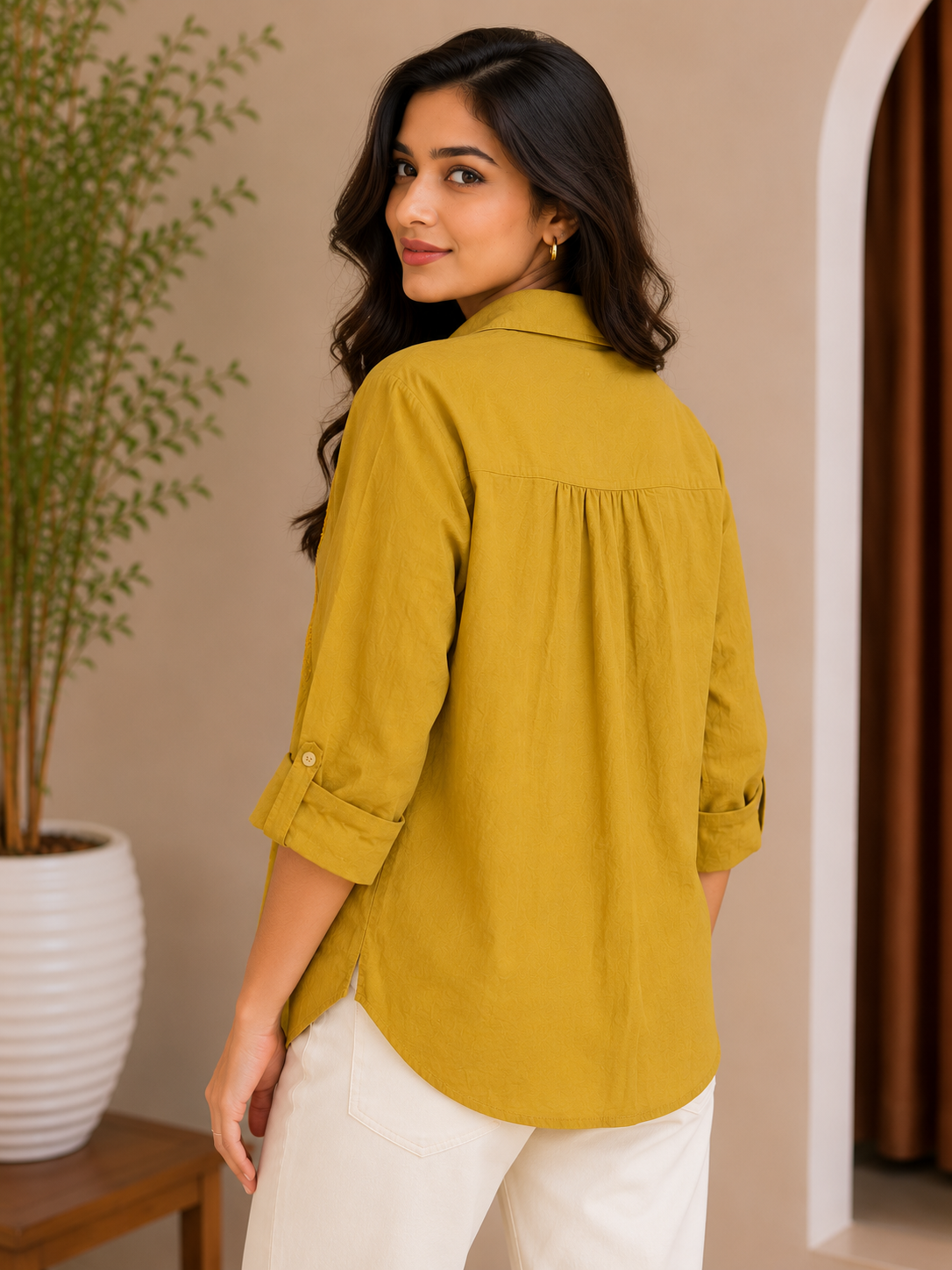 Mahendi Green Self Embroidery Shirt