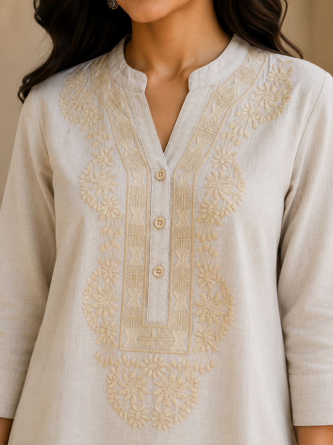 Beige Petal Self Embroidery Top