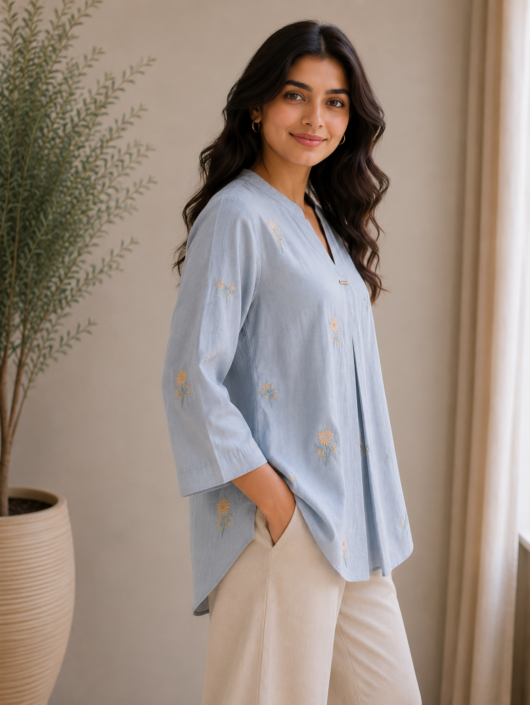Teal Blue Flower Top