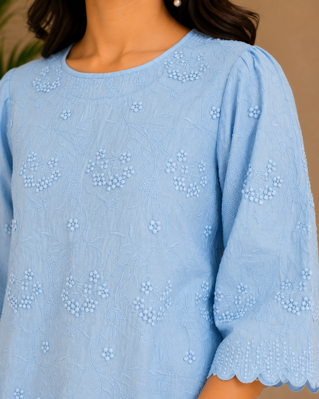Sky Blue Allover Embroidery Top
