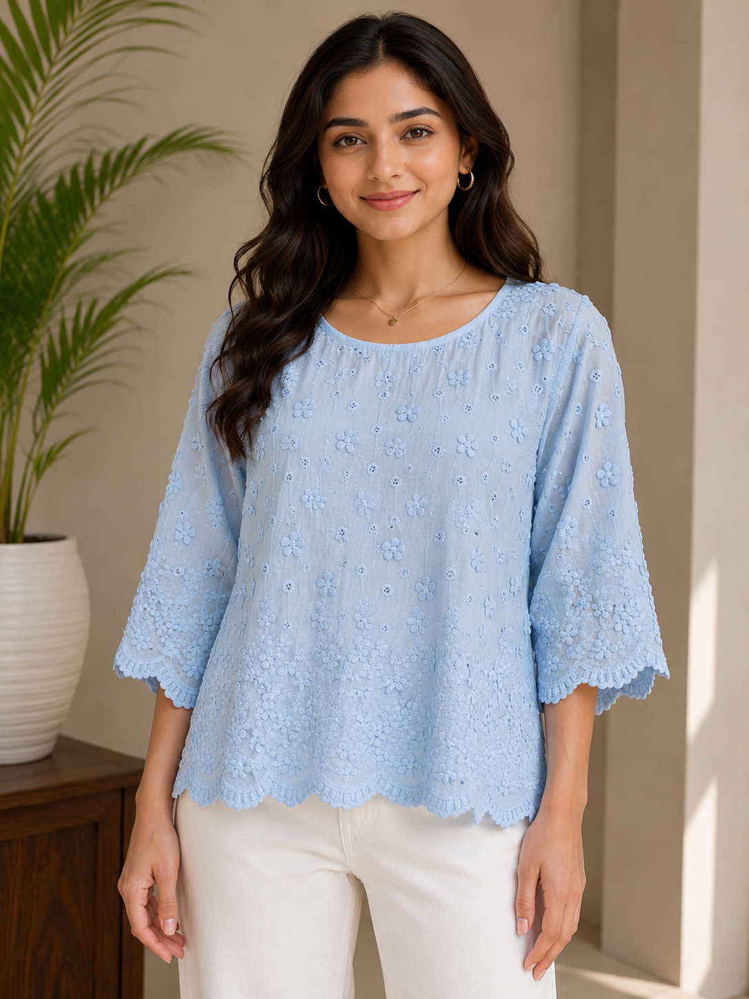 Skyblue Allover Embroidery Top