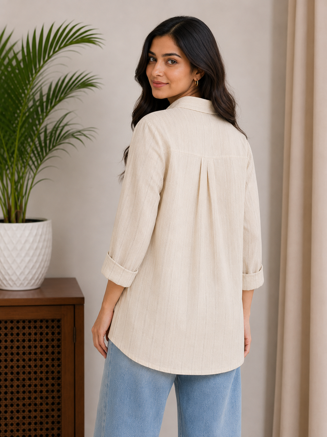Beige Lining Bow Shirt