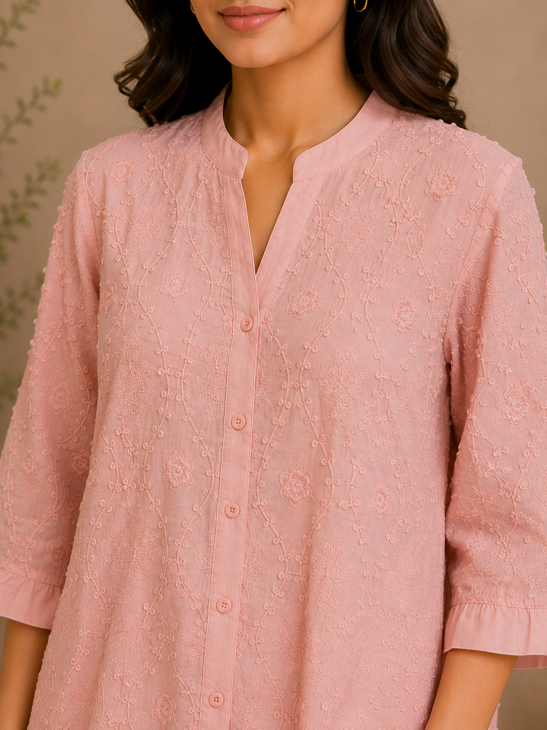 Blush Pink Allover Embroidery Shirt