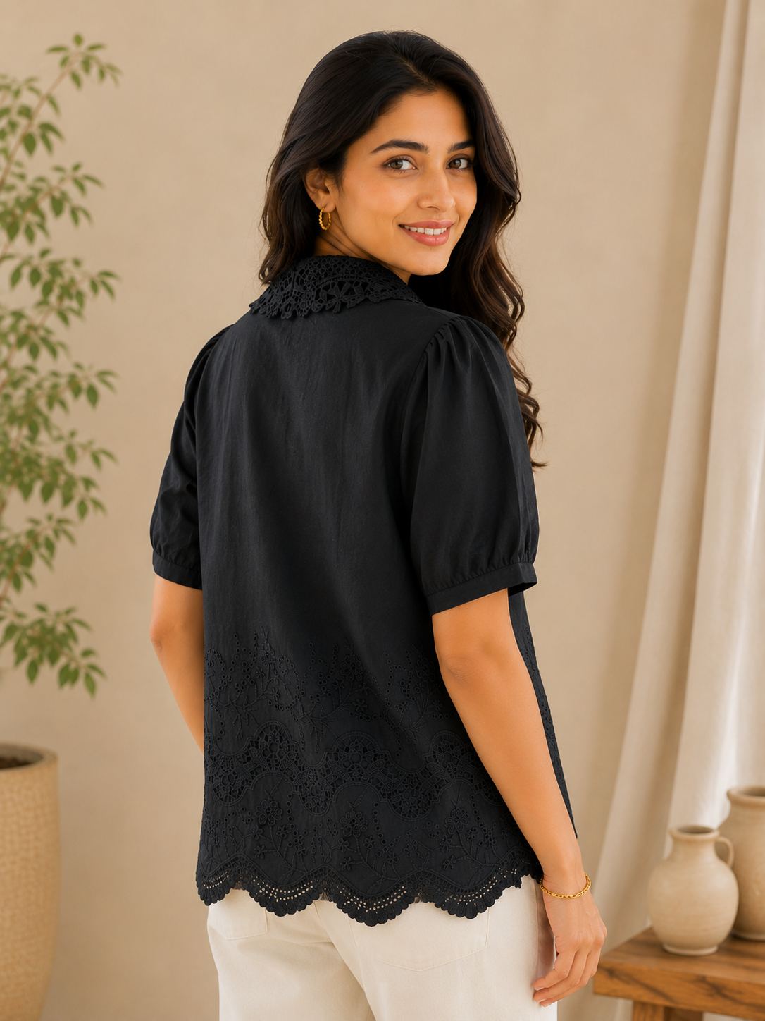 Black Net Collared Shirt