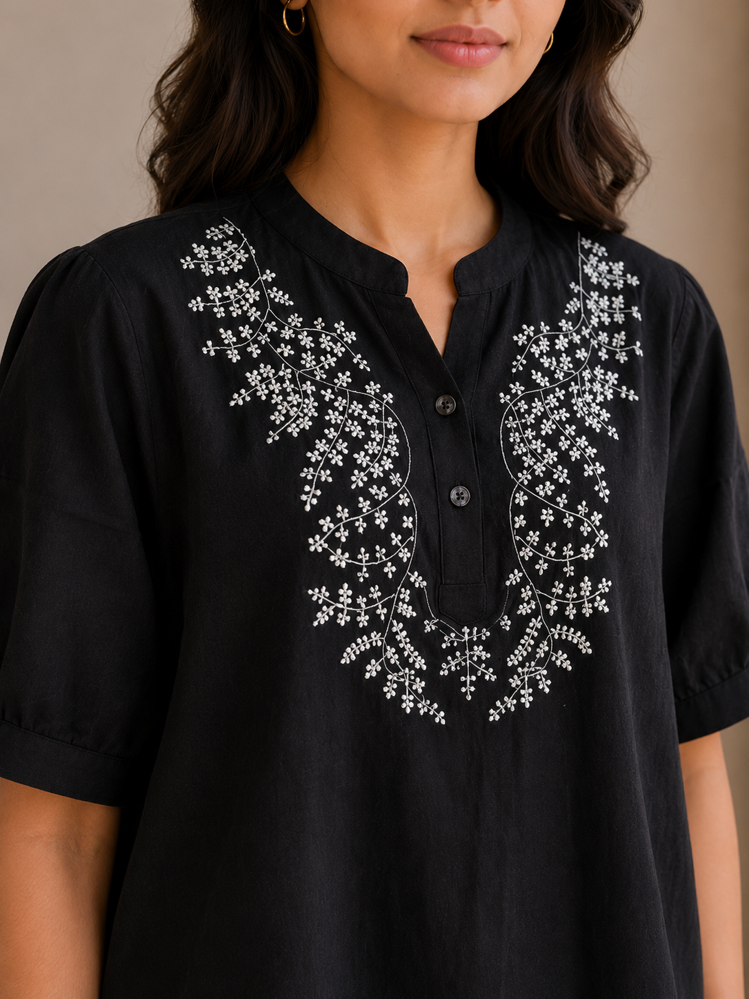 Black White Embroidery Top