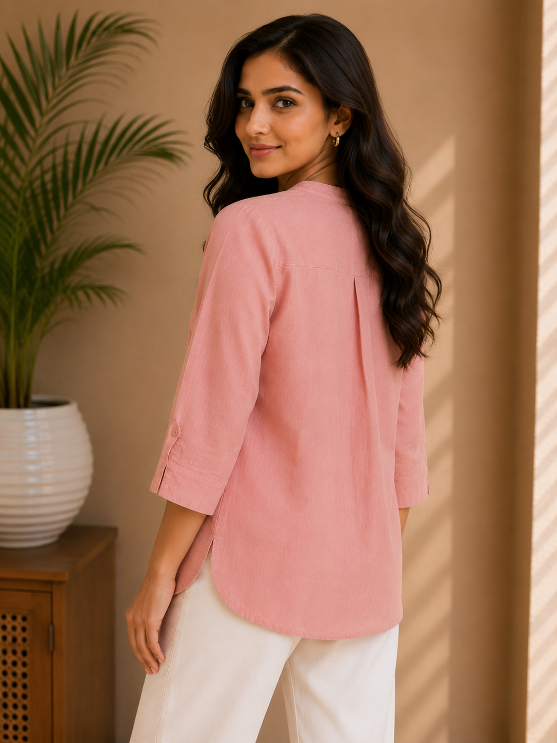 Dusty Peach Petal Self Embroidery Top