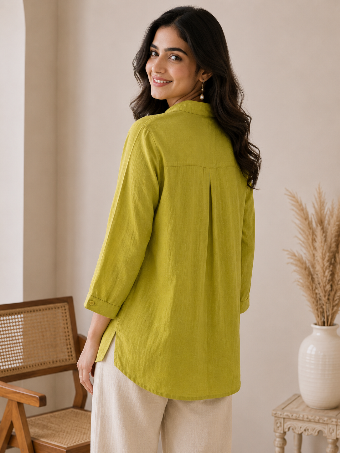 Mahendi Green V Neck Top