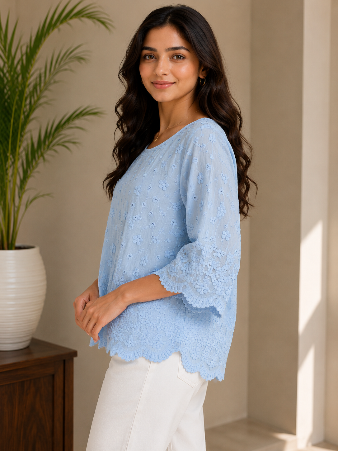 Skyblue Allover Embroidery Top