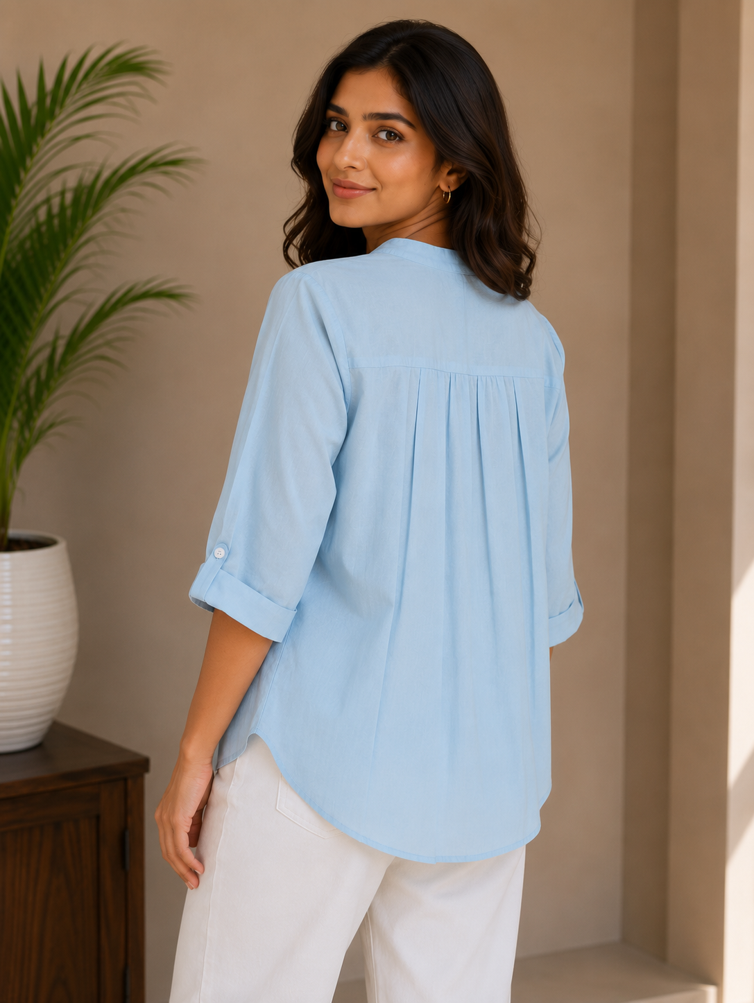 Dusty Blue Embroidery Shirt
