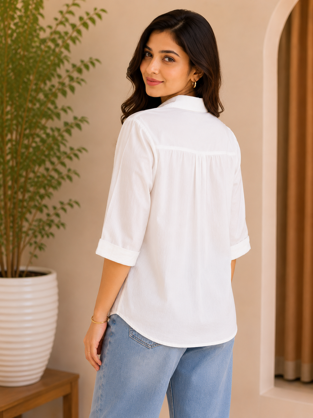 White Self Embroidery Shirt[
