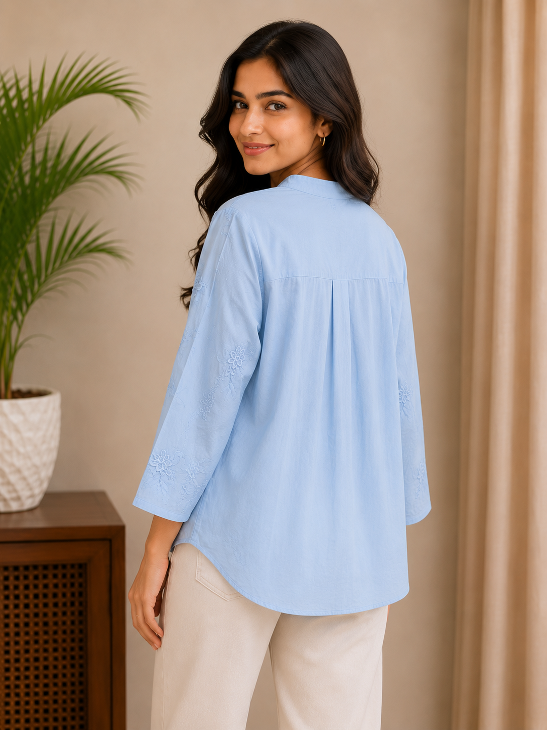 Blue Sequin Flower Shirt