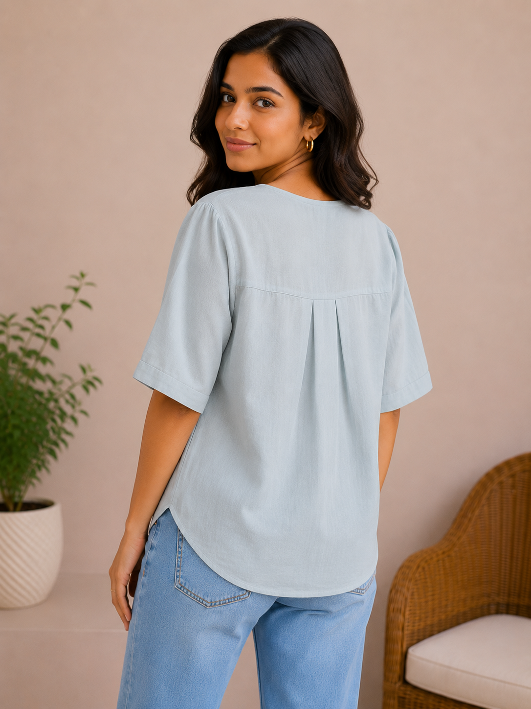 Sky Blue Flower Print Top