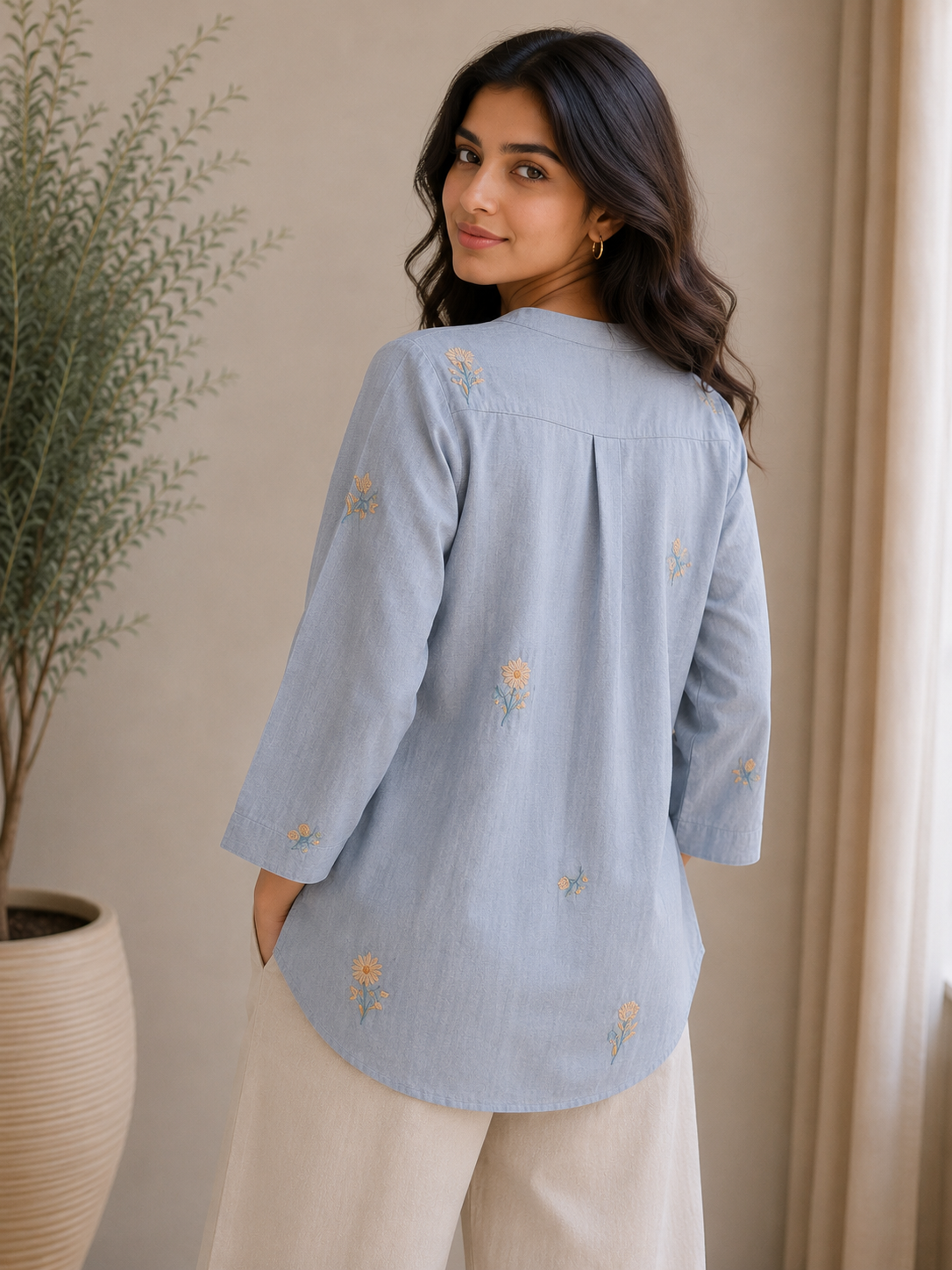Teal Blue Flower Top