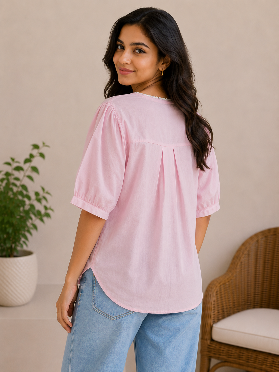 Blush Pink Flower Embroidery Top