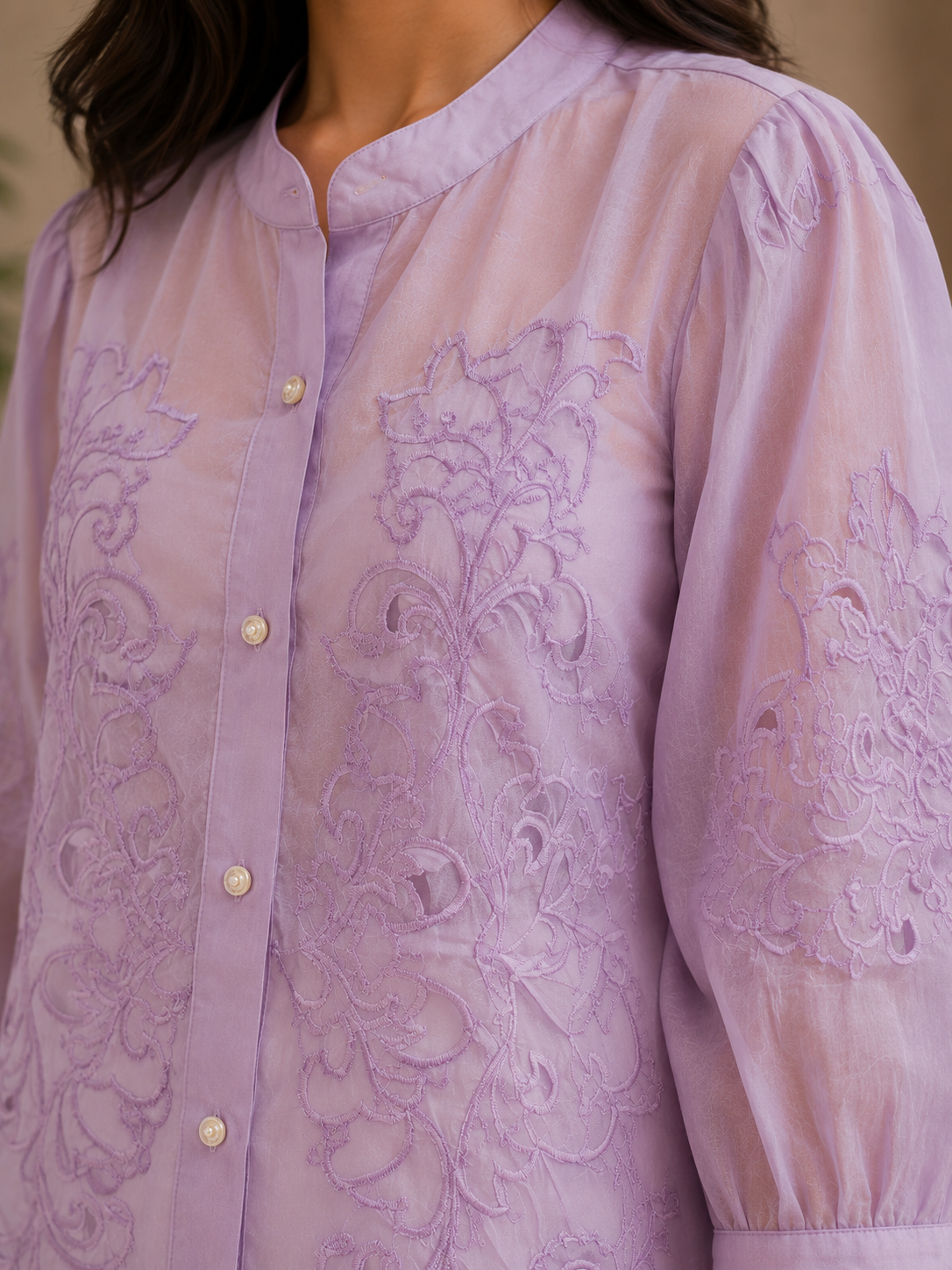 Mauve Cut Work Organza Shirt