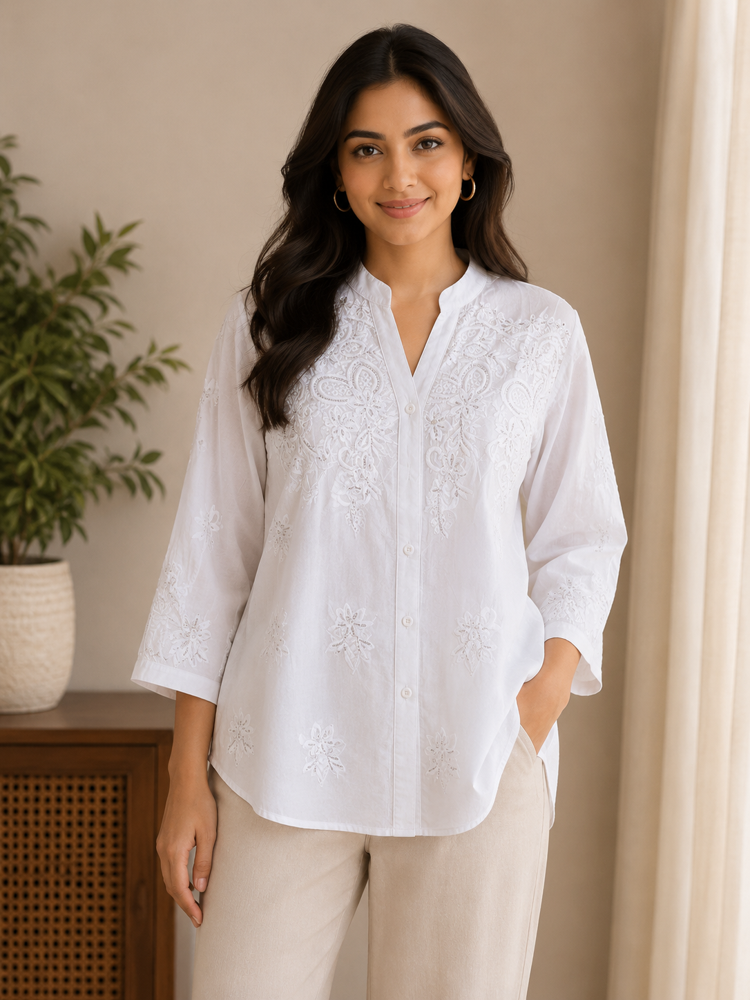 White Sequin Flower Shirt