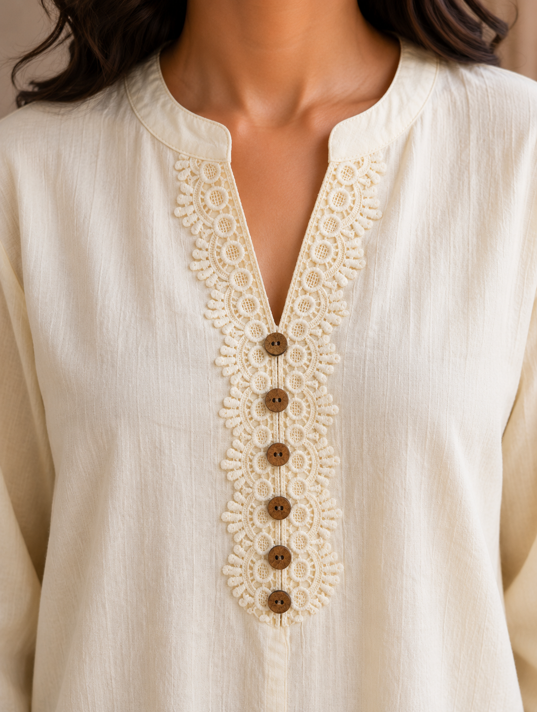 Cream V Neck Top