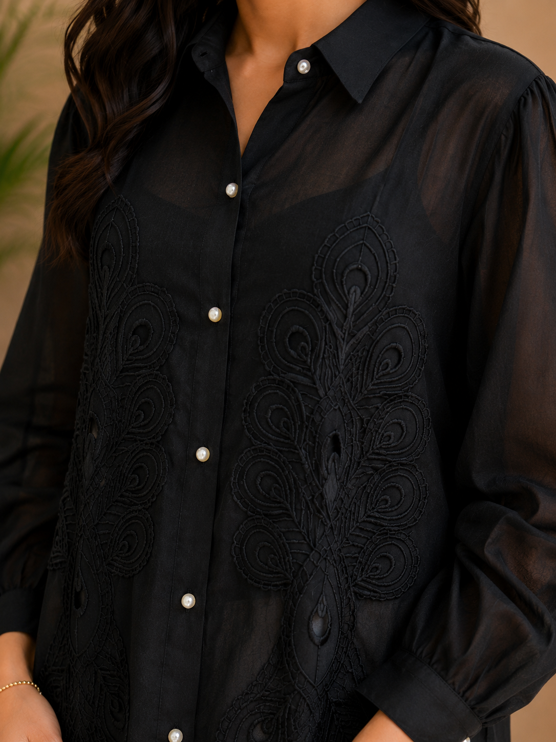 Black Cutwork Organza Shirt