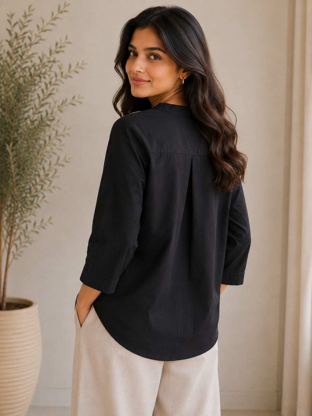Black White Embroidery Top