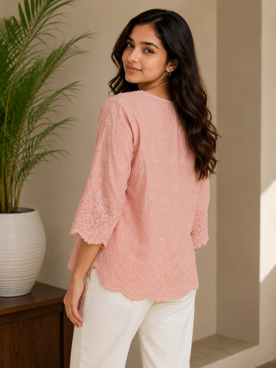 Dusty Pink Allover Embroidery Top
