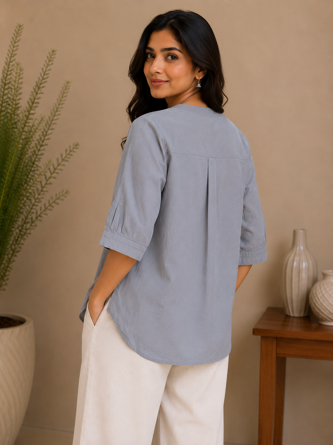 Slate Blue Thread Work Embroidery Shirt