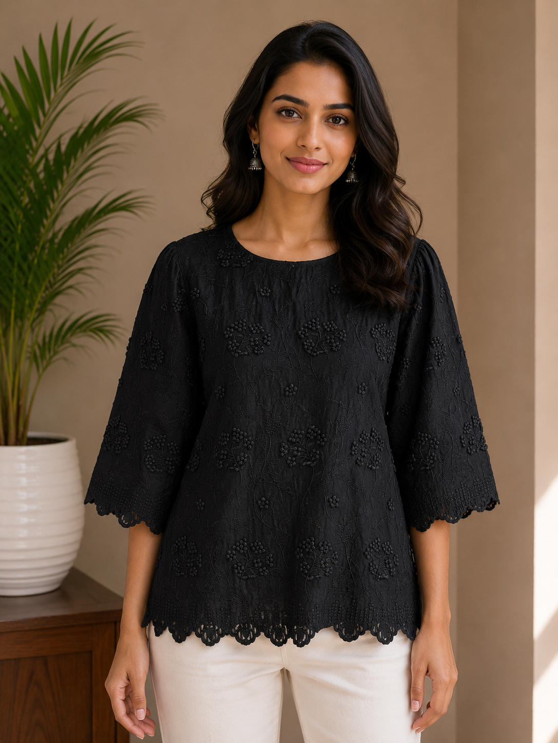 Black Allover Embroidery Top