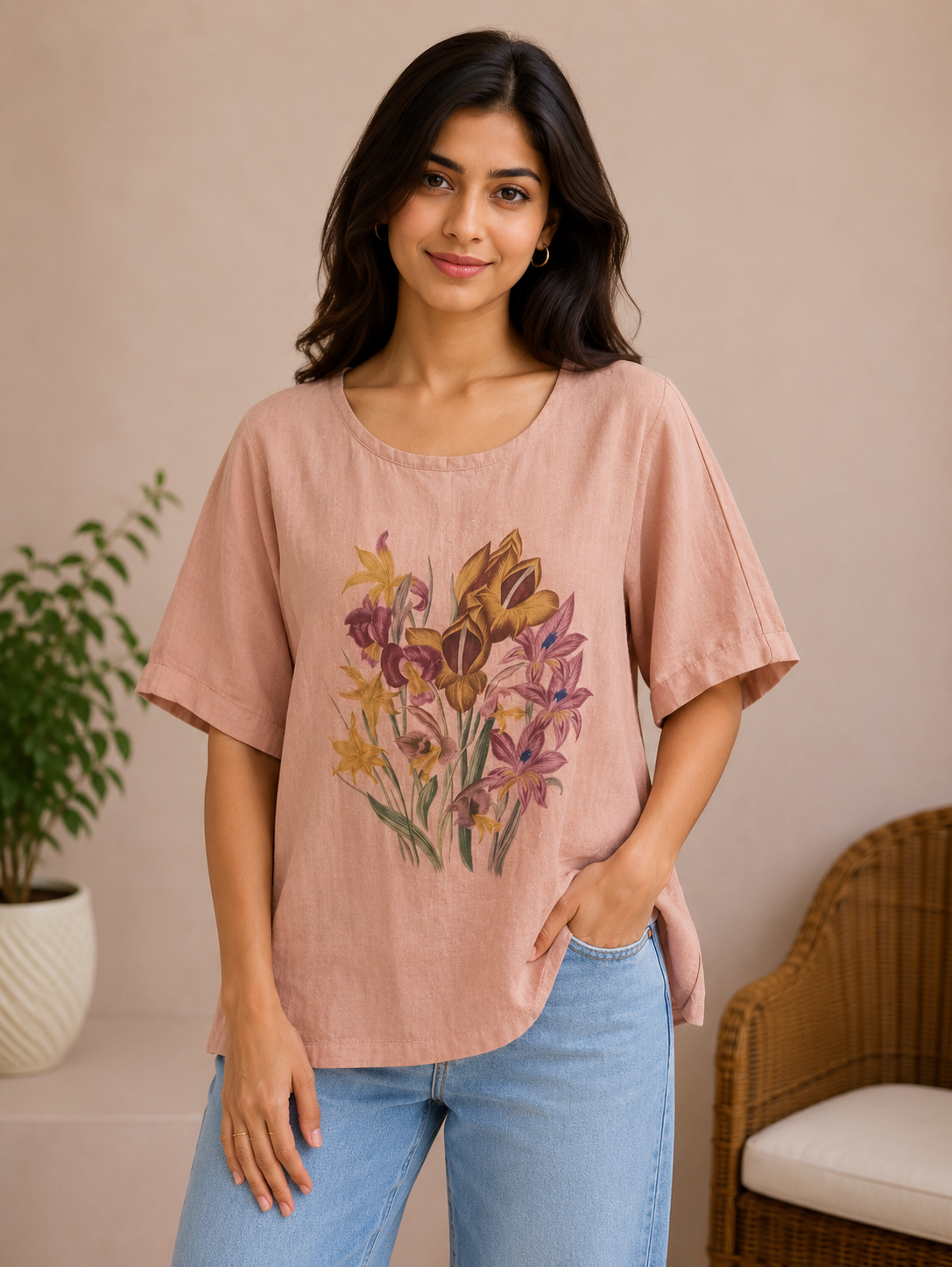 Choco Brown Flower Print Top
