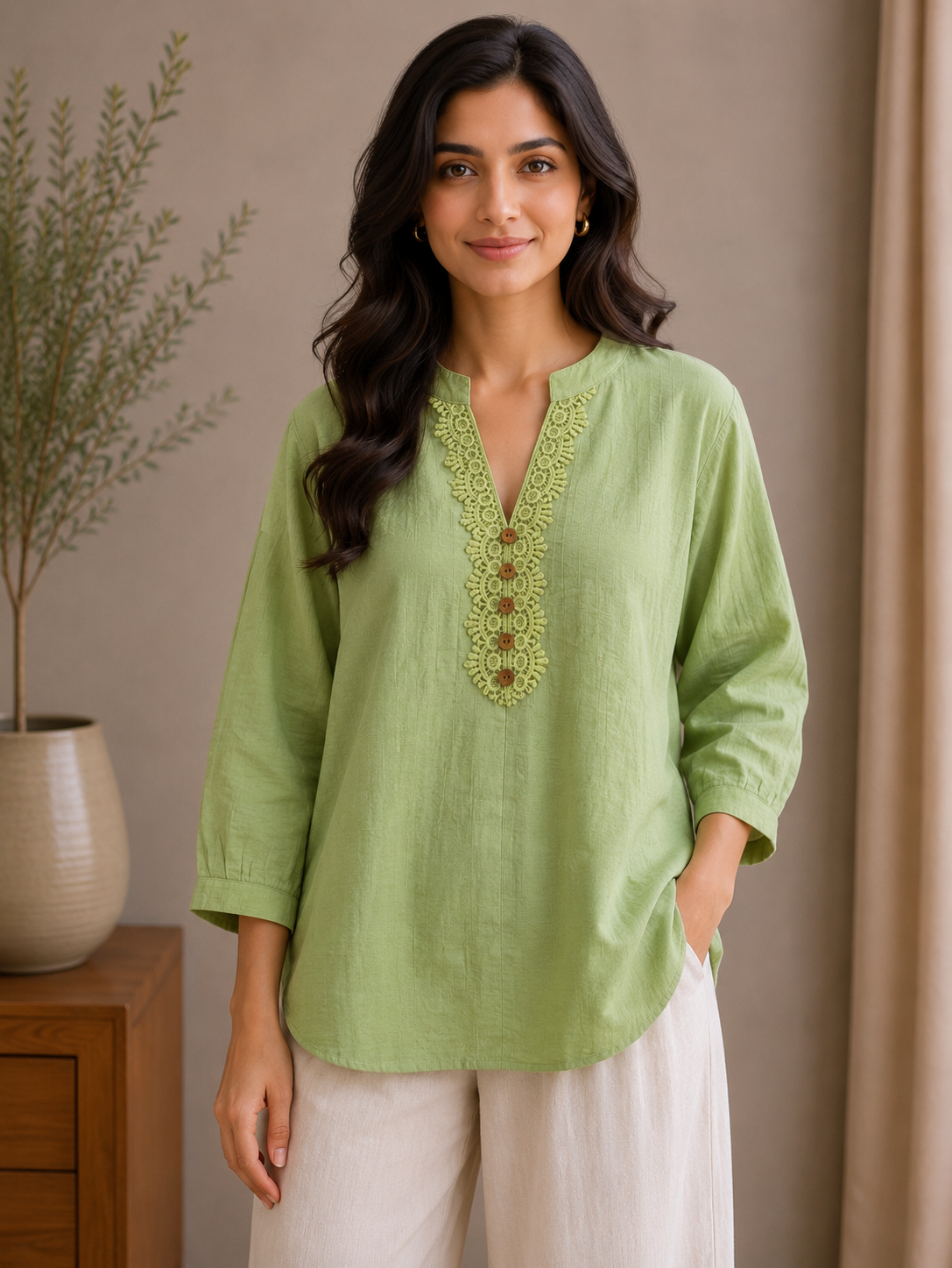 Pista Green V Neck Top