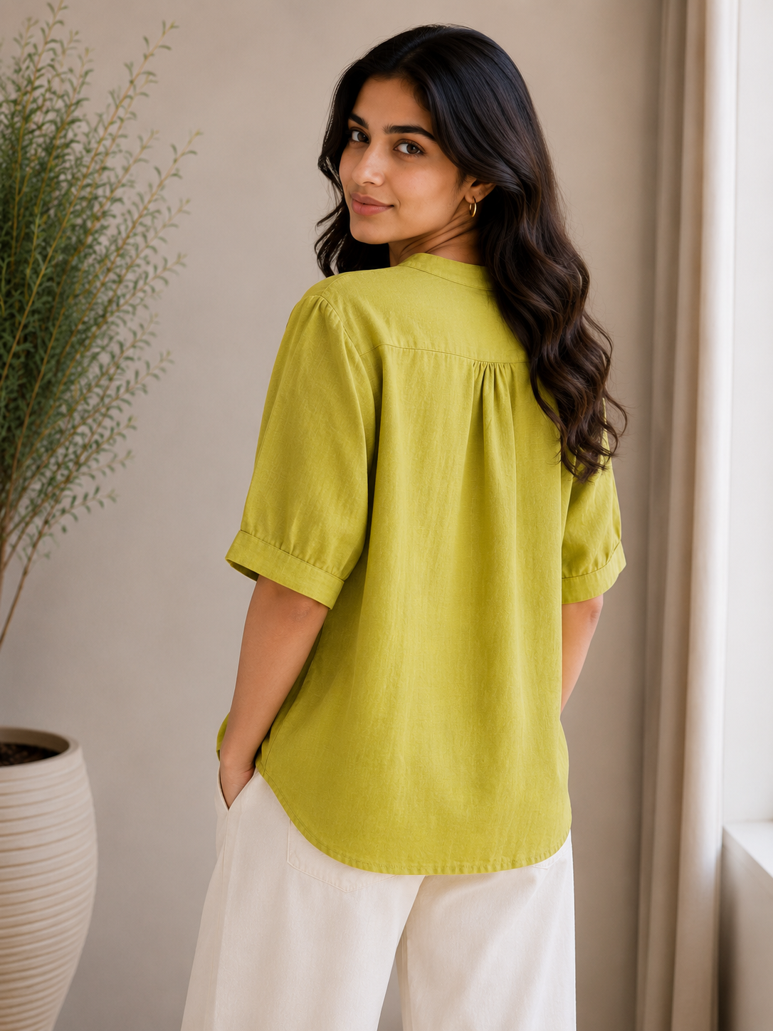 Green Brwon Embroidery Top