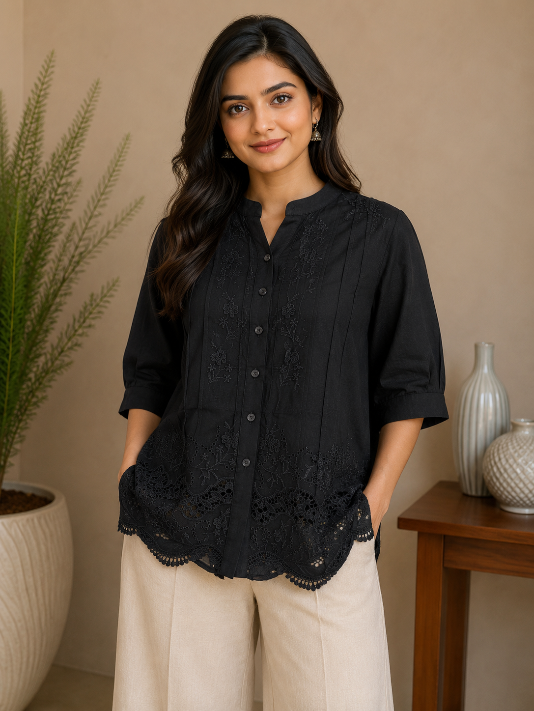 Black Chinese Collar Shirt