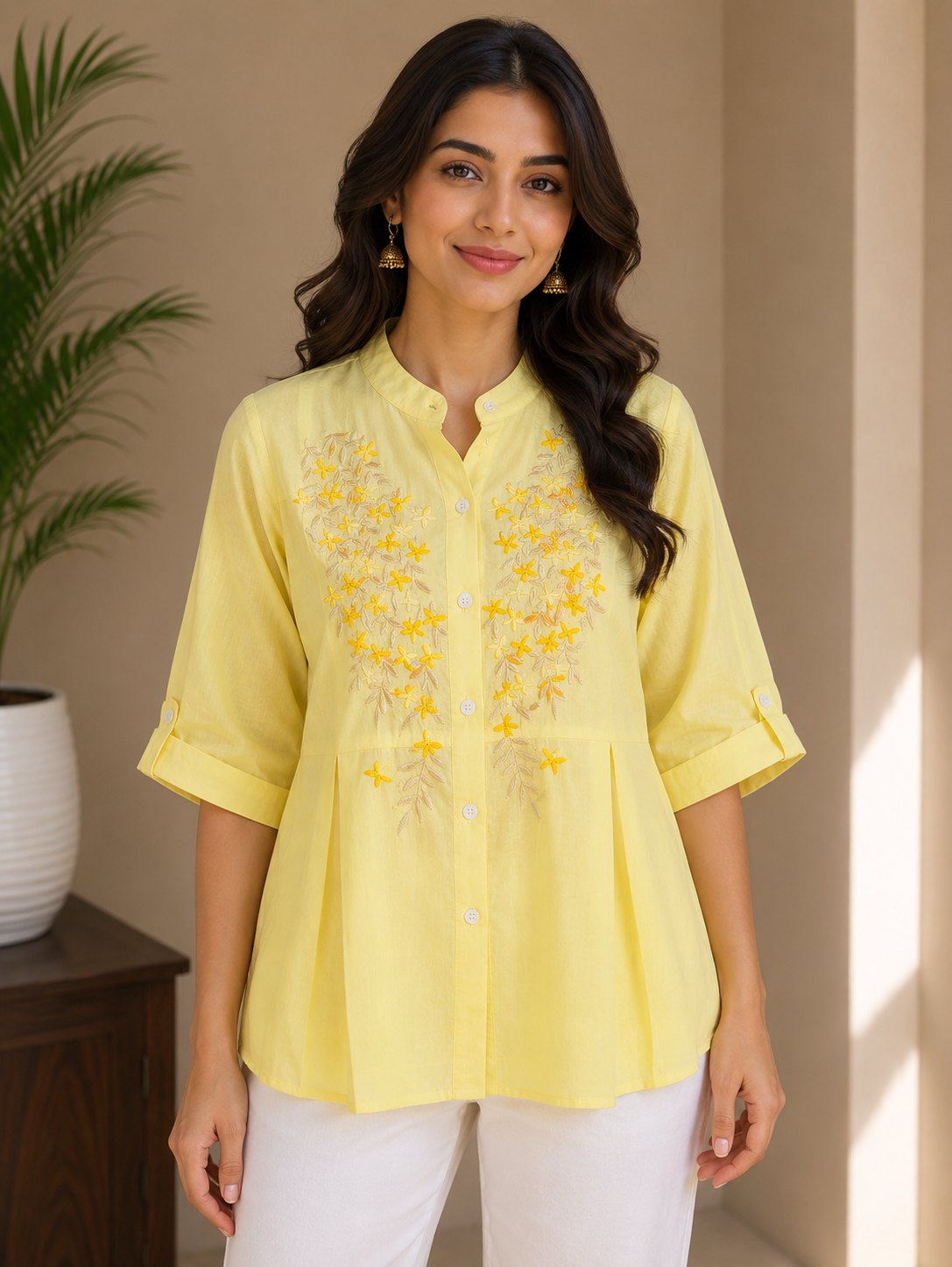 Dusty Yellow Embroidery Shirt