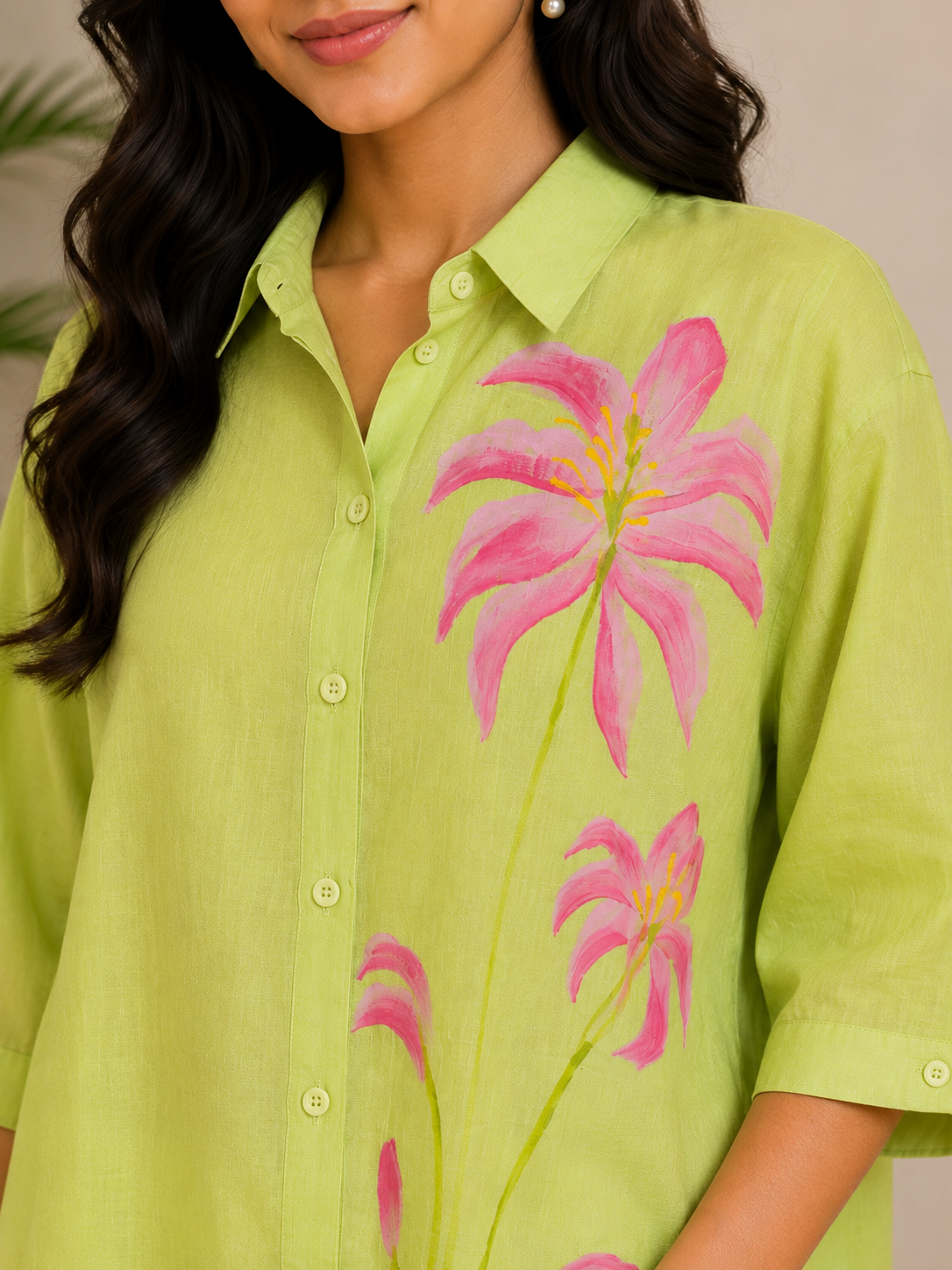 Dusty Green Pink Flower Print Shirt