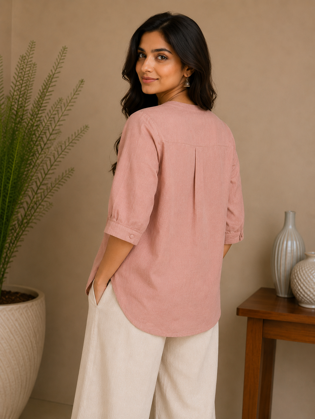 Dusty Pink Thread Work Embroidery Shirt