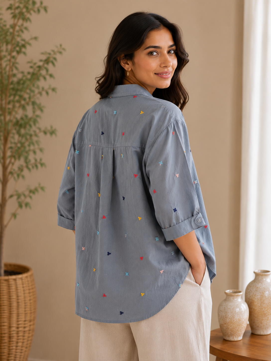 Grey Heart Linen Shirt